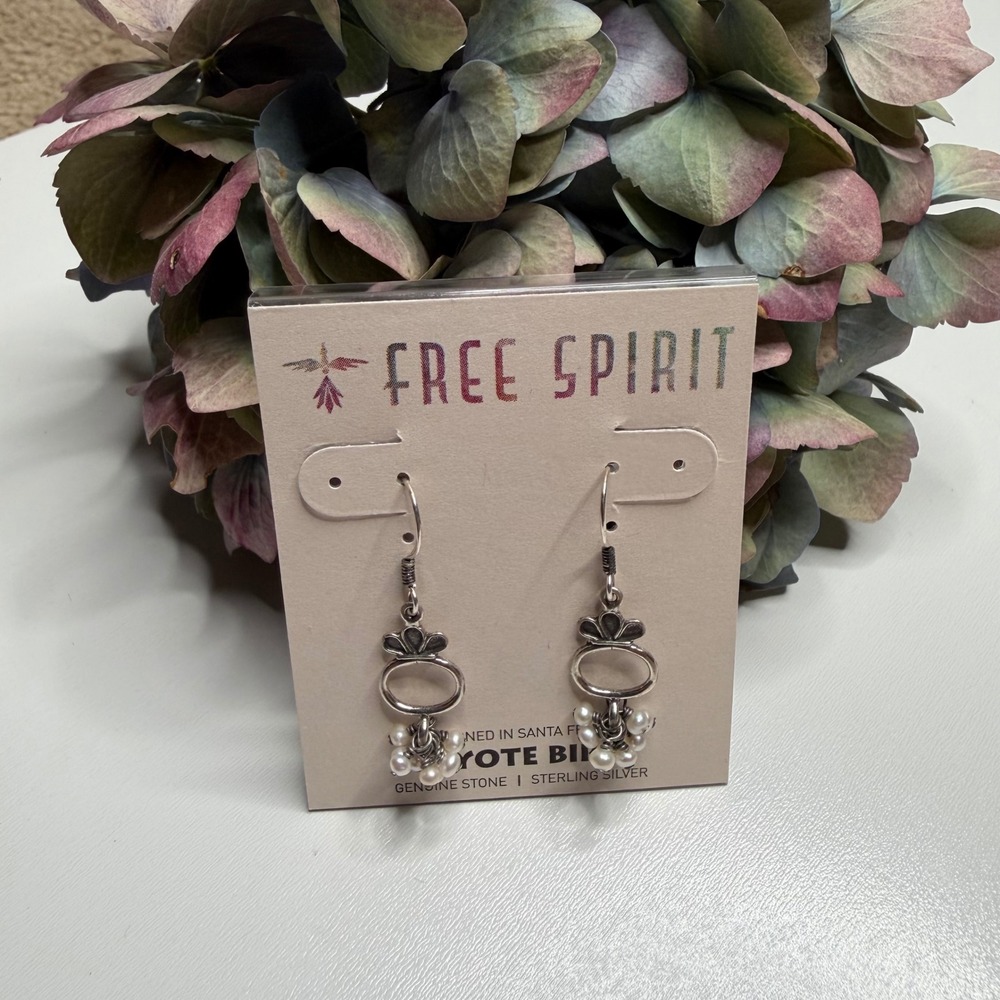 PEYOTE BIRD Earrings Silver Pearl Free Spirit Southwestern Women's OS NEW